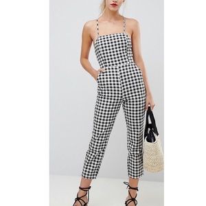 ASOS DESIGN denim jumpsuit with strappy back in gingham